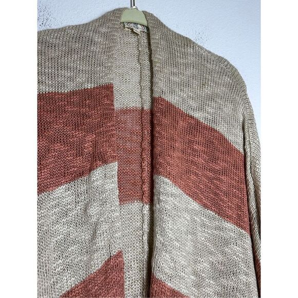 Pink Rose Bohemian Multistrip Cardigan Open Front Brown Cream Size Medium - Picture 2 of 13